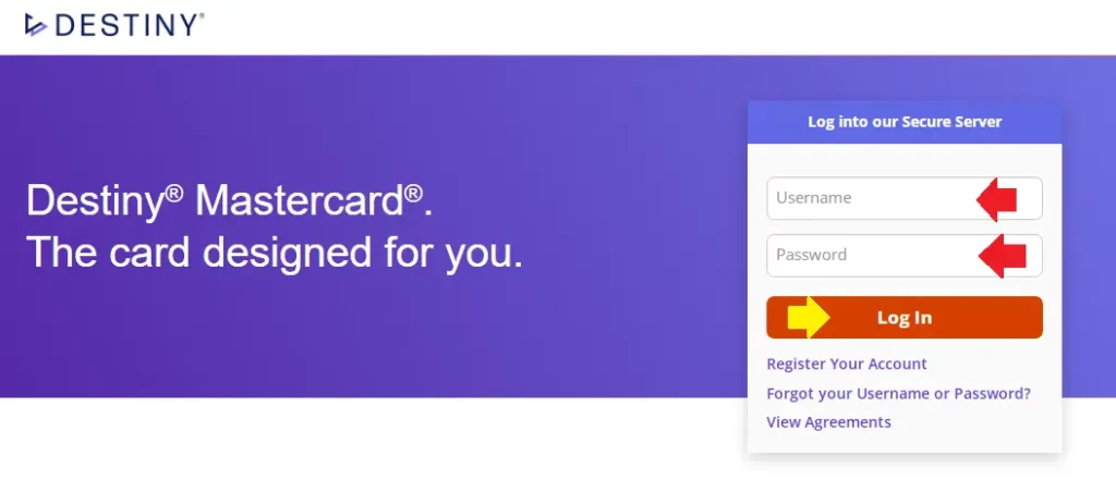 destiny credit card login