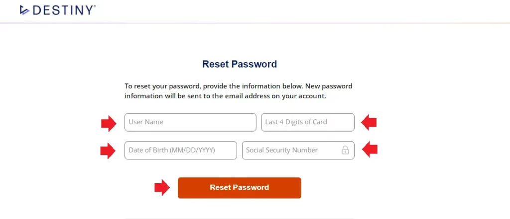 destiny mastercard reset password

